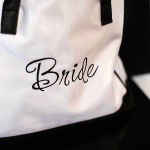Bride silky white and black tote bag.